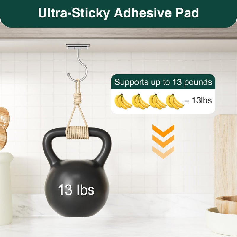 Josmimic Under Cabinet Banana Hook Adhesive - Sticky Banana Hanger Under Counter, Sturdy Metal Banana Holder for Hanging Bananas or Kitchen Utensil, Banana Saver, Keeps Bananas Fresh, Silver - Image 4